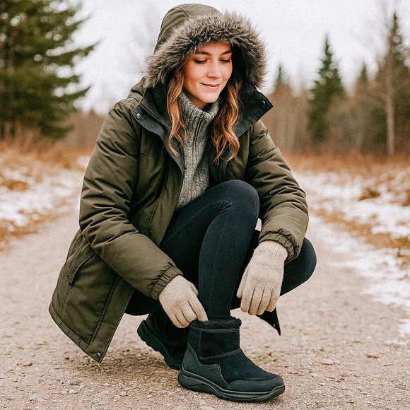 Earth Journey Womens Waterproof Verve Winter Boots Black Leather Size 7.5 Cozy - Picture 1 of 13